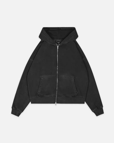 Drop Shoulder Zip Hoodie Vintage Black