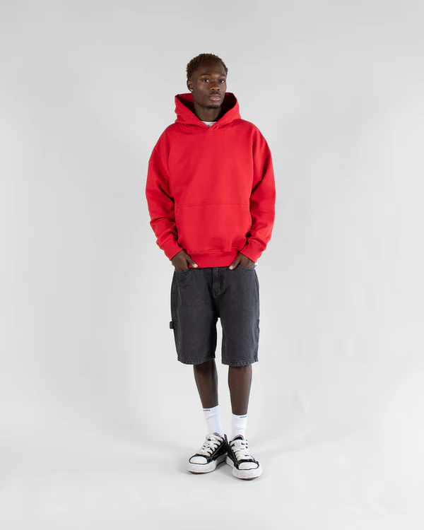 Drop Shoulder Hoodie Red