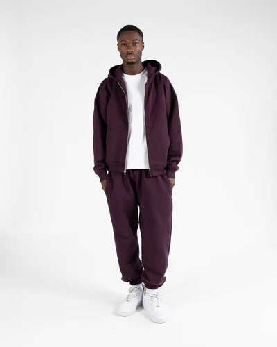 Drop Shoulder Zip Hoodie Wine