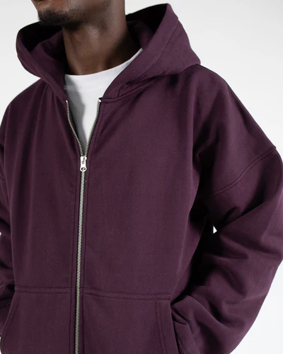 Drop Shoulder Zip Hoodie Wine