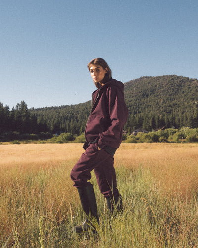 Drop Shoulder Zip Hoodie Wine