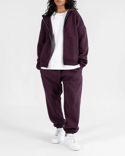 Drop Shoulder Zip Hoodie Wine