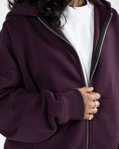 Drop Shoulder Zip Hoodie Wine