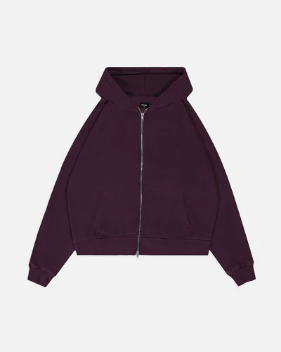 Drop Shoulder Zip Hoodie Wine