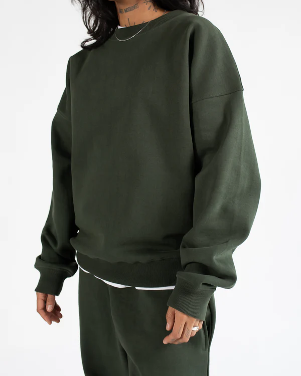 Drop Shoulder Crewneck Sweatshirt Olive