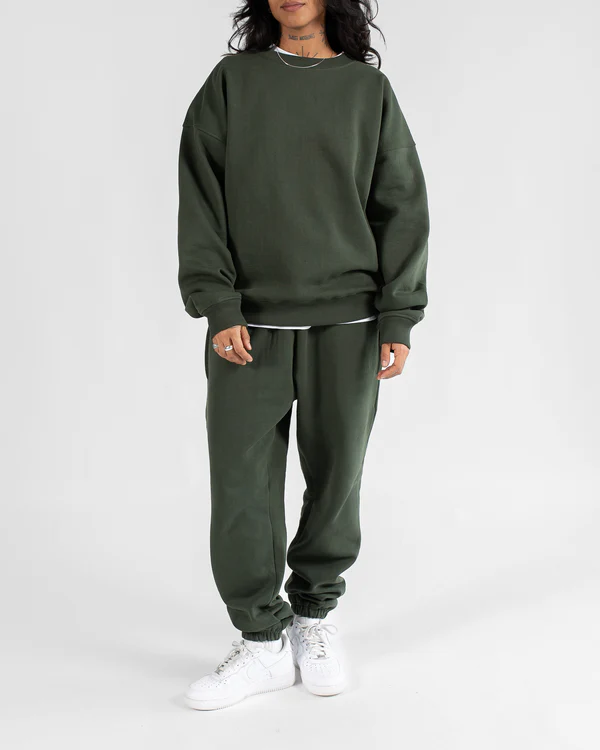 Drop Shoulder Crewneck Sweatshirt Olive